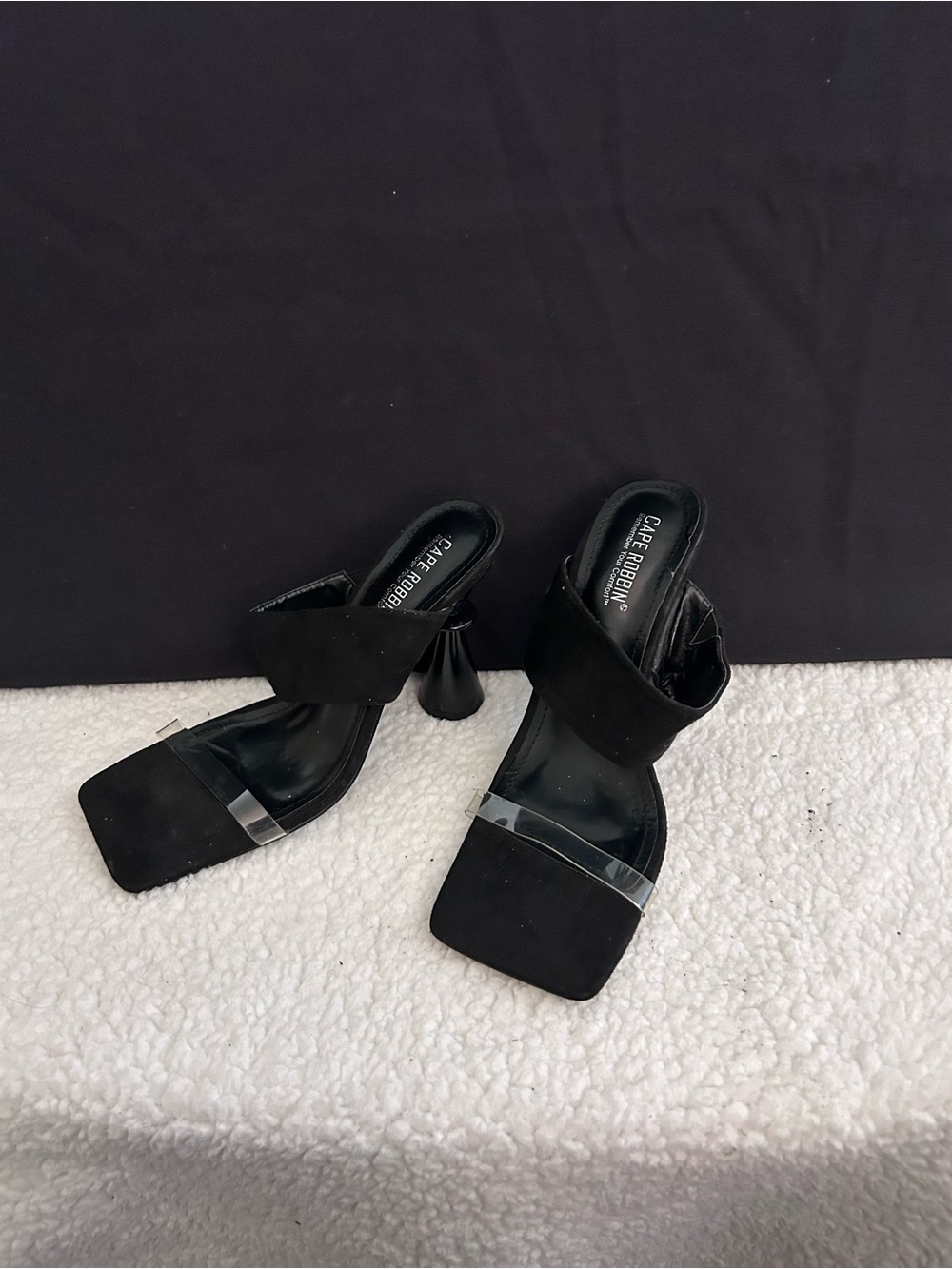 Cape Robbin Black Square-Toe Mule with Clear Strap